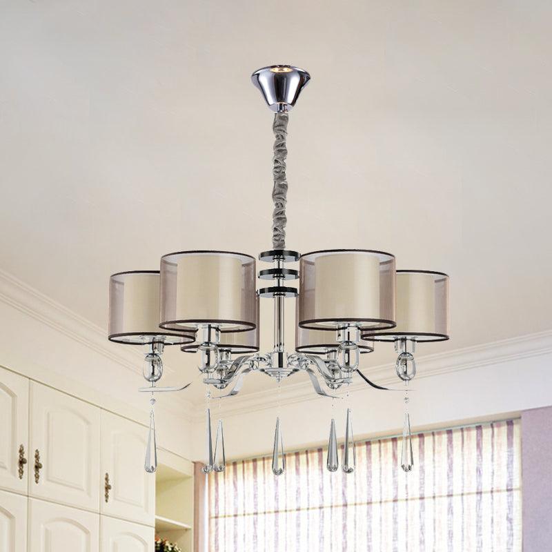 6 Bulbs Cylinder Chandelier Light Rustic Chrome Fabric Pendant - Rebooters