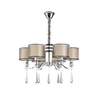 6 Bulbs Cylinder Chandelier Light Rustic Chrome Fabric Pendant - Rebooters