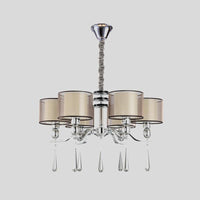6 Bulbs Cylinder Chandelier Light Rustic Chrome Fabric Pendant - Rebooters