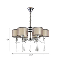 6 Bulbs Cylinder Chandelier Light Rustic Chrome Fabric Pendant - Rebooters
