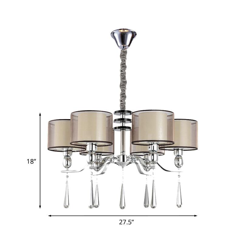 6 Bulbs Cylinder Chandelier Light Rustic Chrome Fabric Pendant - Rebooters