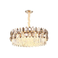 16-Head Round Chandelier Lighting Modern Rose Gold Crystal Pendant - Rebooters