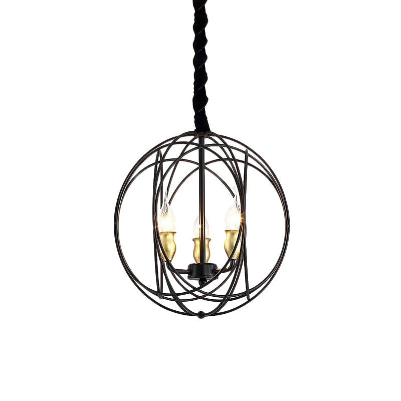 Black Candle Ceiling Pendant Rustic Metal 3 Bulbs Chandelier - Rebooters