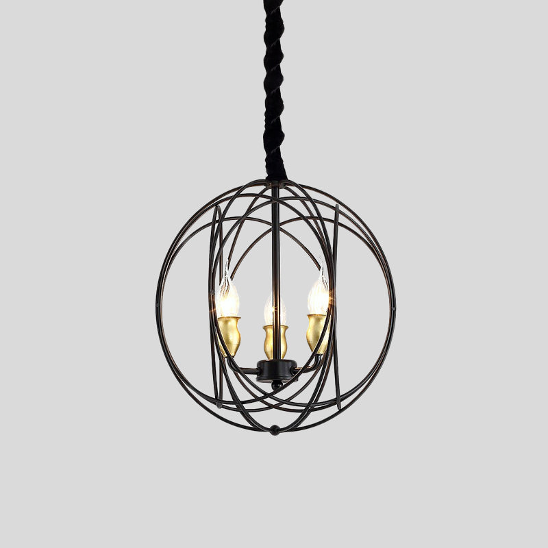 Black Candle Ceiling Pendant Rustic Metal 3 Bulbs Chandelier - Rebooters