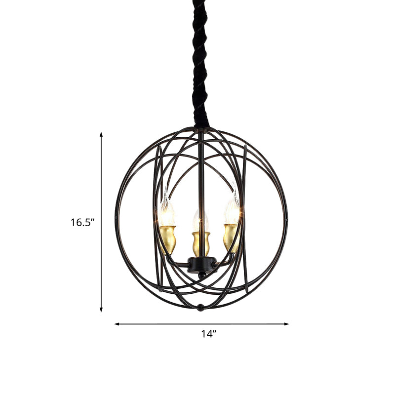 Black Candle Ceiling Pendant Rustic Metal 3 Bulbs Chandelier - Rebooters