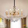 Mid-Century Candle Chandelier 6 Heads Clear Crystal Light Gold - Rebooters