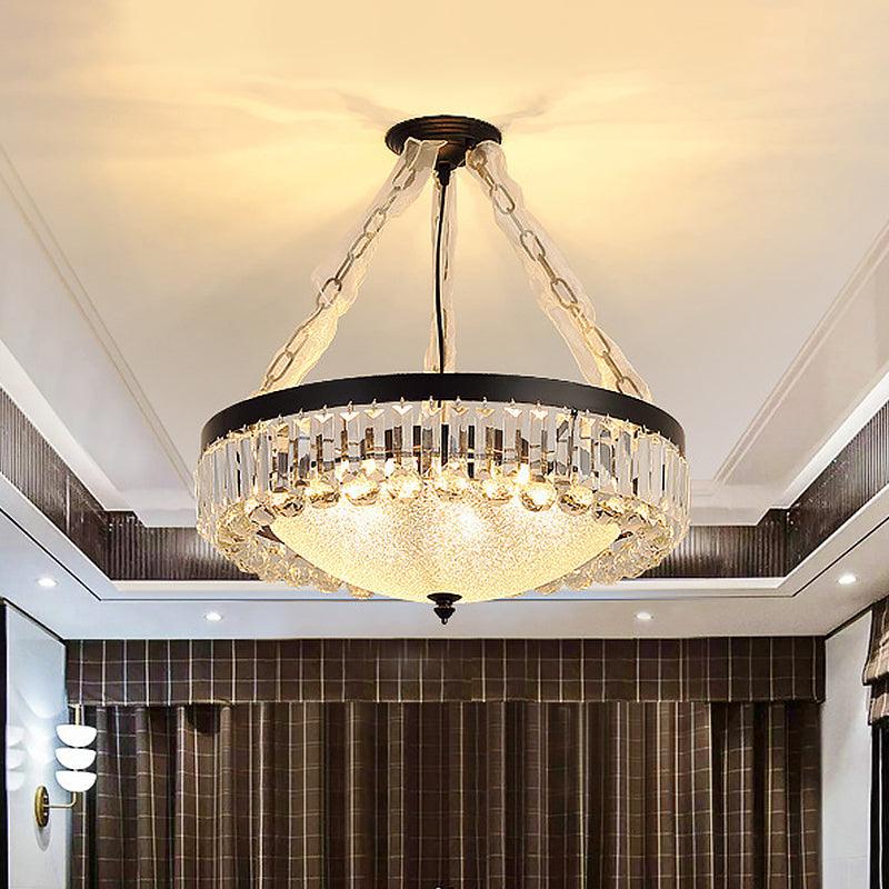 4-Head Crystal Hanging Light Traditional Black Bowl Chandelier - Rebooters