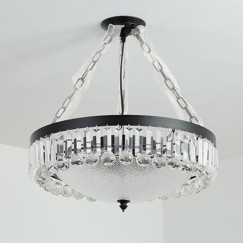 4-Head Crystal Hanging Light Traditional Black Bowl Chandelier - Rebooters