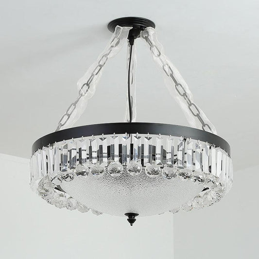 4-Head Crystal Hanging Light Traditional Black Bowl Chandelier - Rebooters