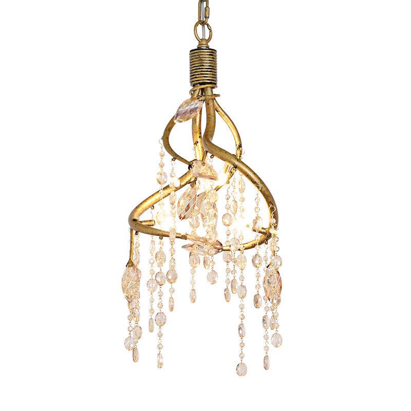 Amber Crystal Gold Drop Lamp Cascading 4 Bulbs Chandelier - Rebooters