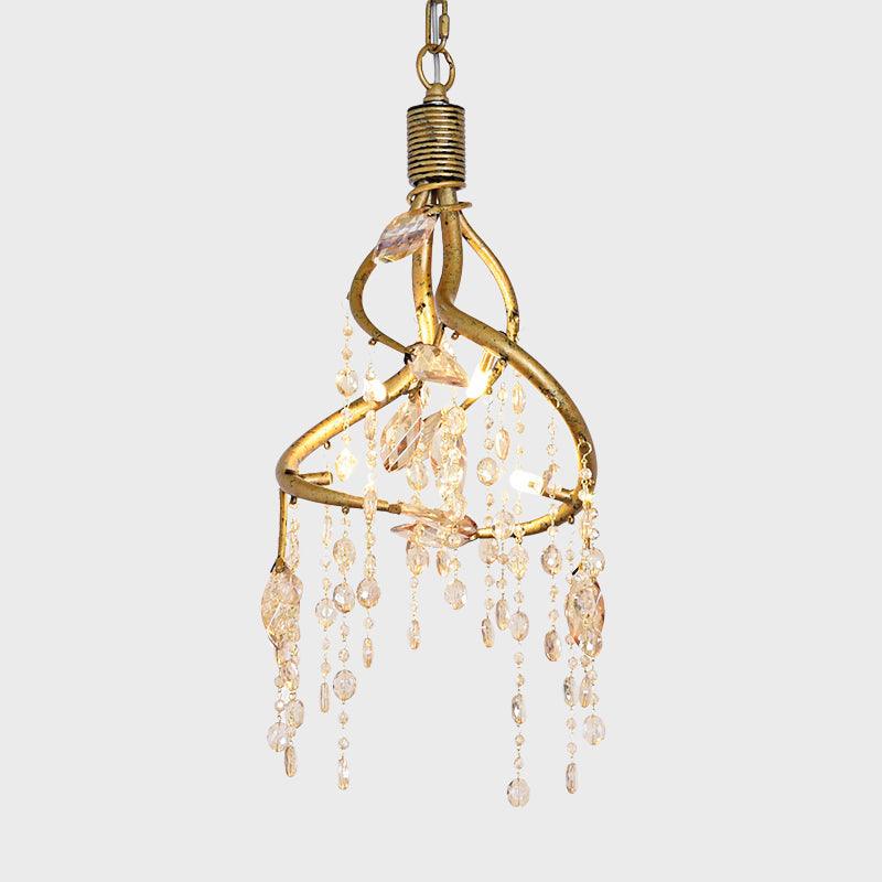 Amber Crystal Gold Drop Lamp Cascading 4 Bulbs Chandelier - Rebooters