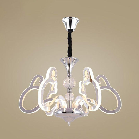 Acrylic Chrome Suspension Lamp Heart Shaped 6 Lights Chandelier - Rebooters