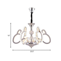Acrylic Chrome Suspension Lamp Heart Shaped 6 Lights Chandelier - Rebooters