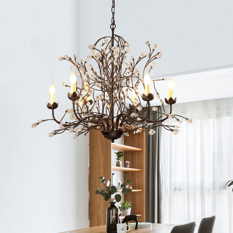 Black Candlestick Chandelier Lighting Traditional Crystal 6 Lights Bedroom Ceiling Lamp - Rebooters