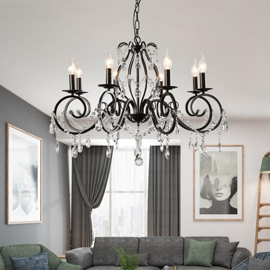 8-Bulb Scrolled Arm Chandelier Black Metal Ceiling Pendant Light - Rebooters