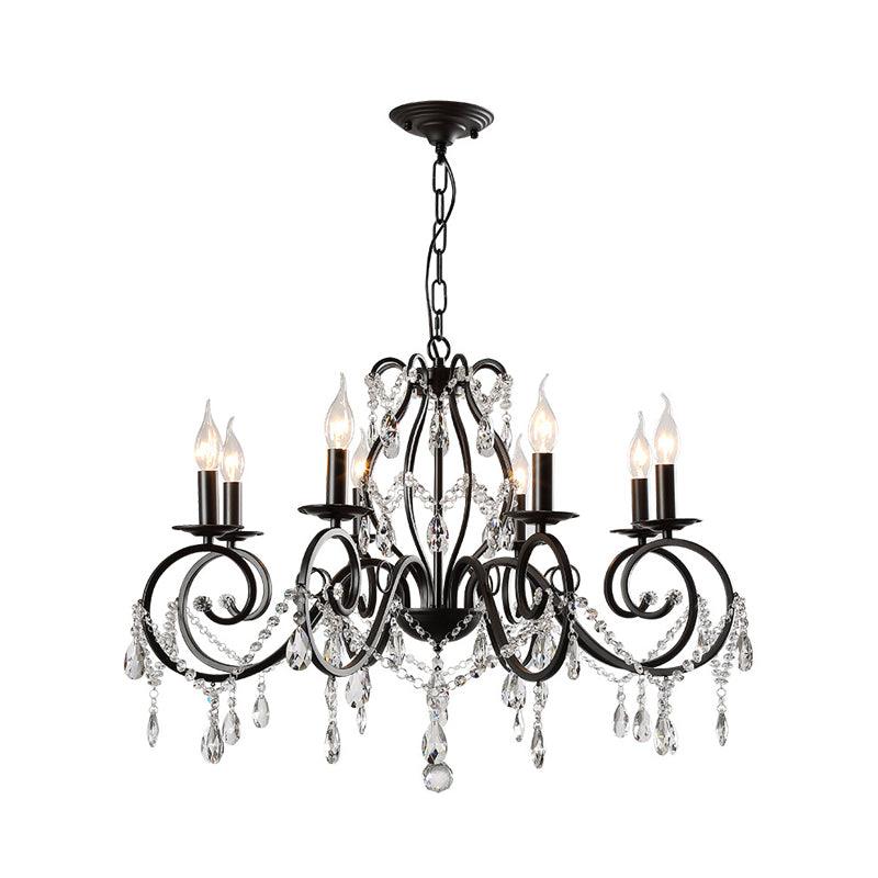 8-Bulb Scrolled Arm Chandelier Black Metal Ceiling Pendant Light - Rebooters