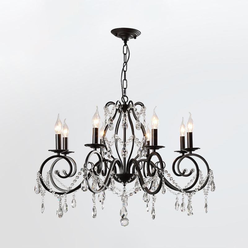 8-Bulb Scrolled Arm Chandelier Black Metal Ceiling Pendant Light - Rebooters