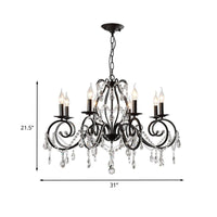8-Bulb Scrolled Arm Chandelier Black Metal Ceiling Pendant Light - Rebooters