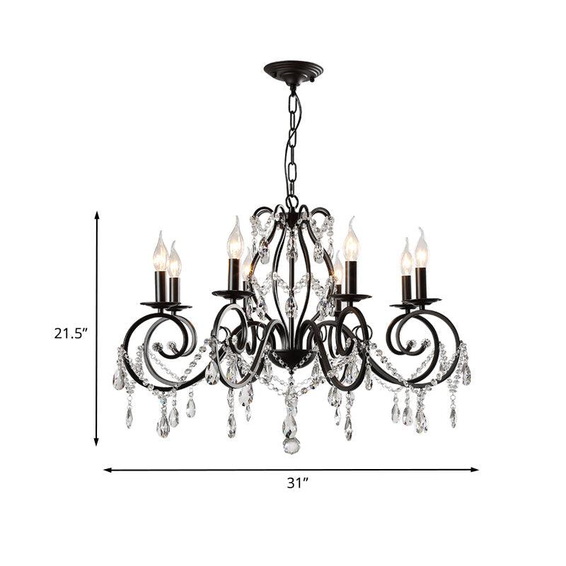 8-Bulb Scrolled Arm Chandelier Black Metal Ceiling Pendant Light - Rebooters
