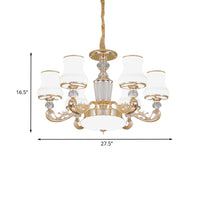 6-Head Milk Glass Hanging Chandelier Modern Gold Carved Arm - Rebooters