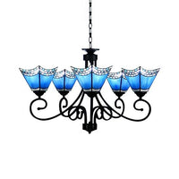 5 Lights Trapezoid Chandelier Lighting Blue Glass Nautical Pendant Light - Rebooters