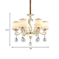 Beige 6-Light Ceiling Lamp Minimalist Cream Glass Chandelier - Rebooters