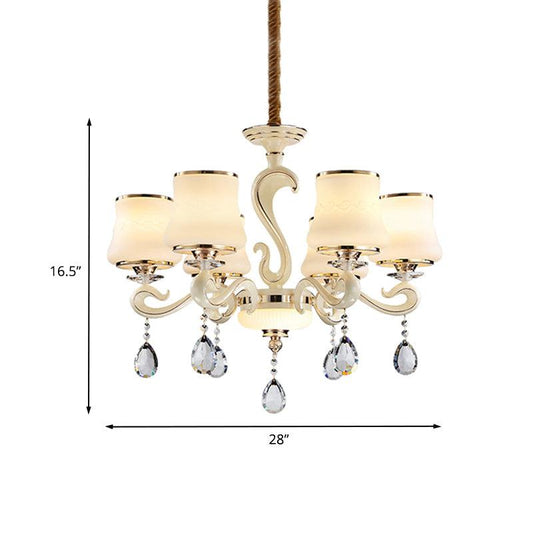 Beige 6-Light Ceiling Lamp Minimalist Cream Glass Chandelier - Rebooters