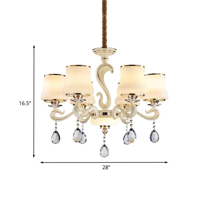 Beige 6-Light Ceiling Lamp Minimalist Cream Glass Chandelier - Rebooters