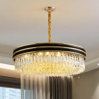 11 Heads Crystal Ceiling Pendant Minimalism Black and Gold Ring Chandelier - Rebooters
