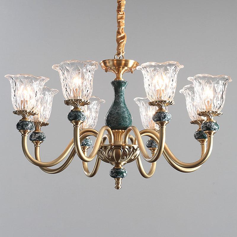Clear Glass Bloom Hanging Light Antique 3/8 Heads Gold Chandelier - Rebooters