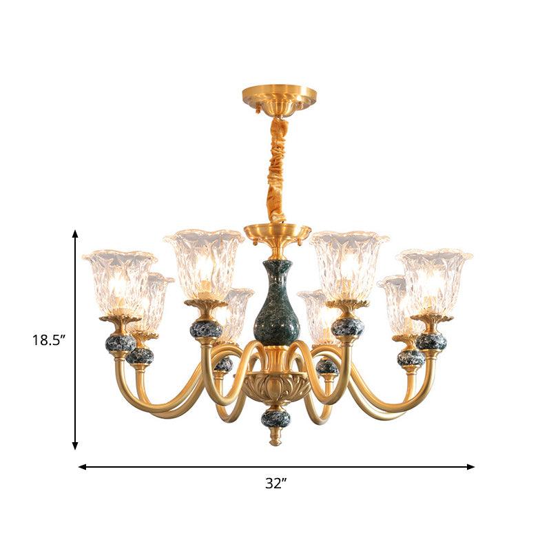 Clear Glass Bloom Hanging Light Antique 3/8 Heads Gold Chandelier - Rebooters