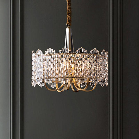 Antique Drum Suspension Lighting 6-Bulb Crystal Chandelier - Rebooters