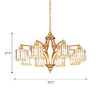 8 Heads K9 Crystal Hanging Lamp Traditionalism Gold Chandelier - Rebooters