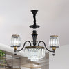Black Conical Suspension Light Vintage Clear Crystal Block 3/6 Heads Dining Room Chandelier Lamp - Rebooters
