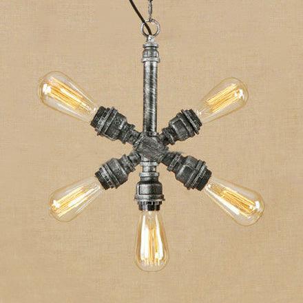 Aged Silver 5 Lights Hanging Ceiling Light Industrial Lamp - Rebooters