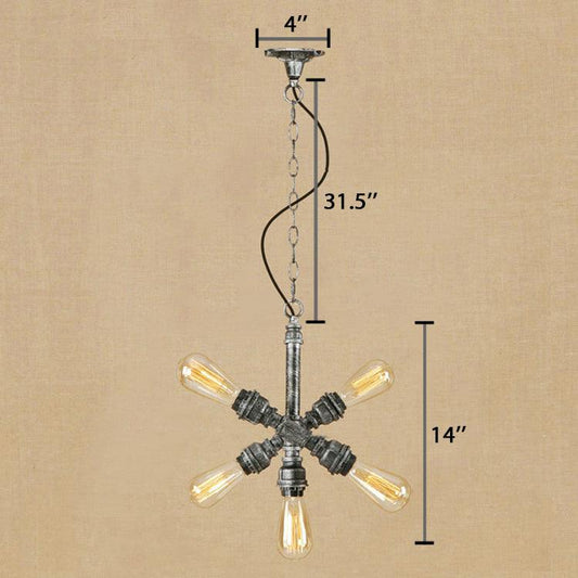 Aged Silver 5 Lights Hanging Ceiling Light Industrial Lamp - Rebooters