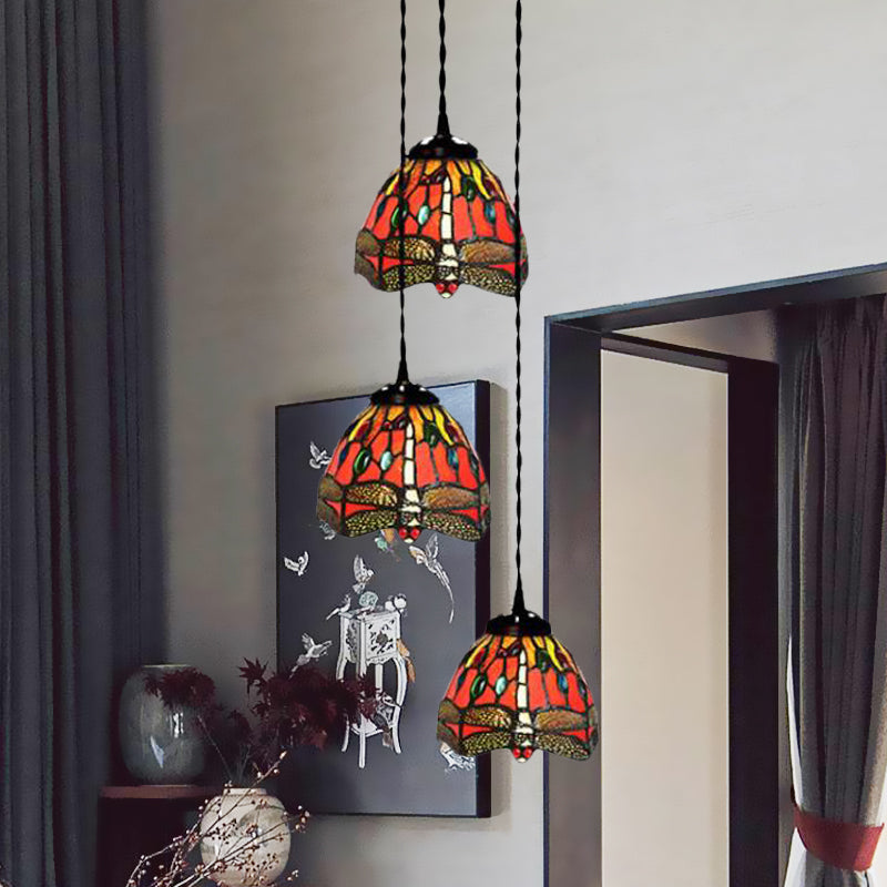 3-Head Ceiling Lamp Tiffany Domed Stained Glass Light - Rebooters