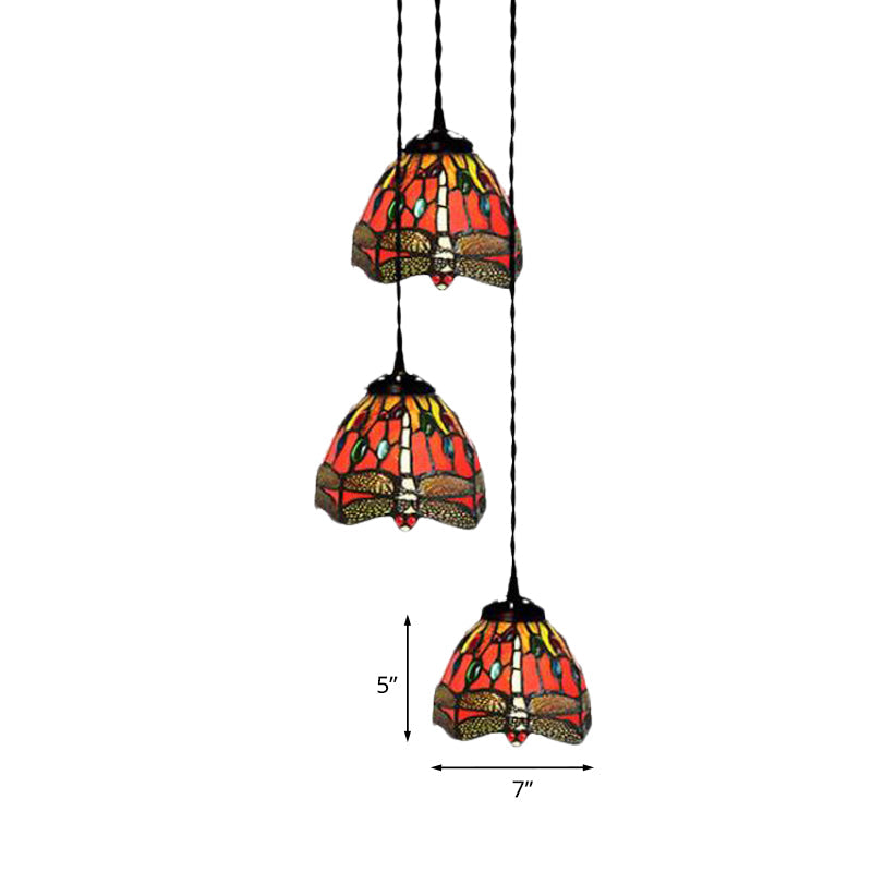 3-Head Ceiling Lamp Tiffany Domed Stained Glass Light - Rebooters