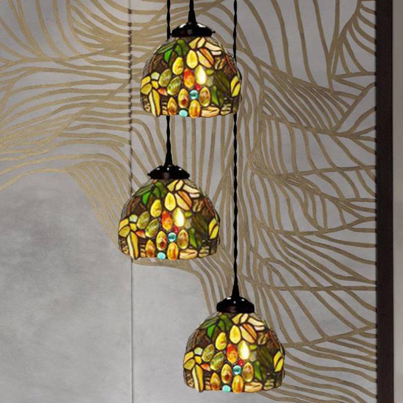 3-Head Ceiling Lamp Tiffany Domed Stained Glass Light - Rebooters