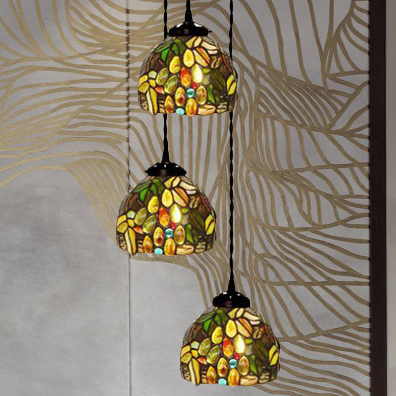 3-Head Ceiling Lamp Tiffany Domed Stained Glass Light - Rebooters