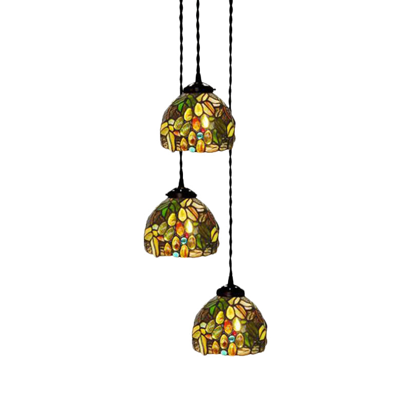 3-Head Ceiling Lamp Tiffany Domed Stained Glass Light - Rebooters