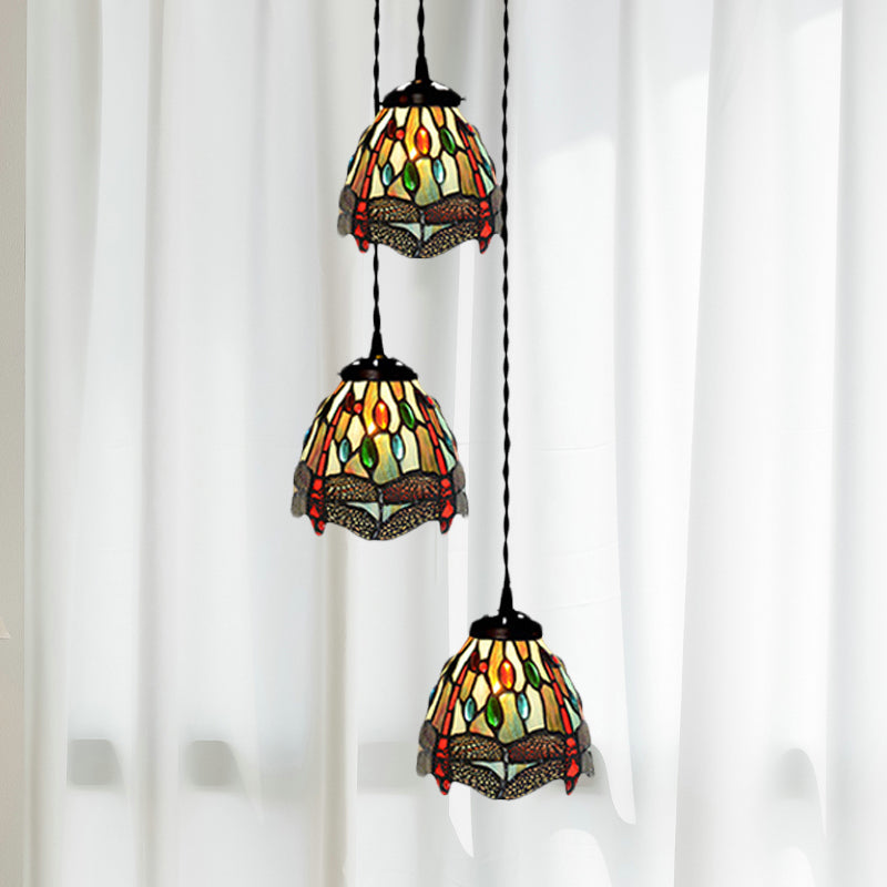 3-Head Ceiling Lamp Tiffany Domed Stained Glass Light - Rebooters