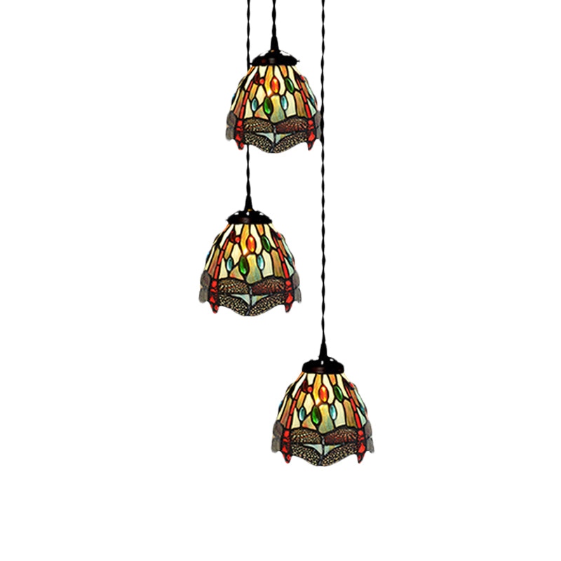 3-Head Ceiling Lamp Tiffany Domed Stained Glass Light - Rebooters