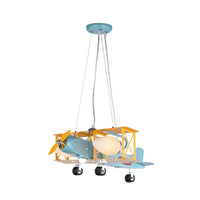 Airplane Metal Chandelier Light Kids 4 Heads Blue Ceiling Lamp - Rebooters