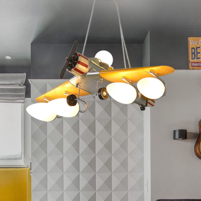 Yellow Aircraft Chandelier Lamp Cartoon 4-Light Metal Light - Rebooters