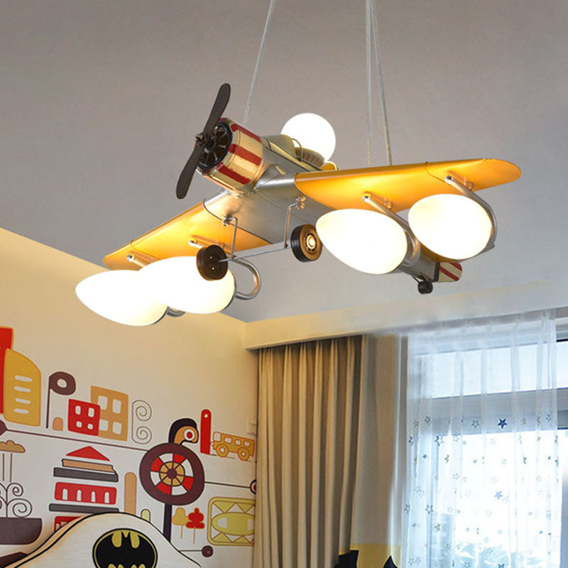 Yellow Aircraft Chandelier Lamp Cartoon 4-Light Metal Light - Rebooters