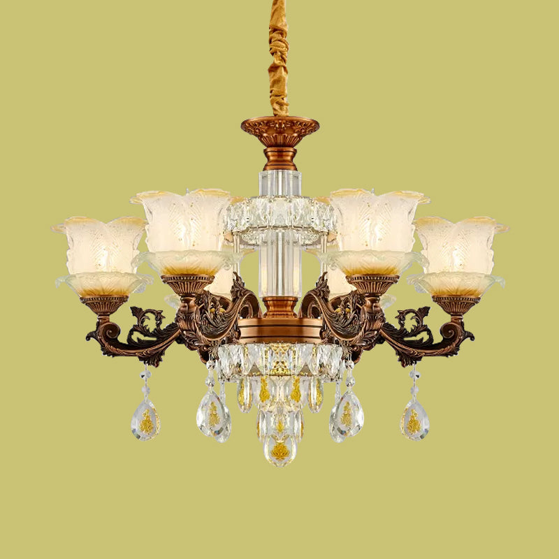 Mid Century Flower Chandelier Lighting Frosted Glass 6 Lights - Rebooters