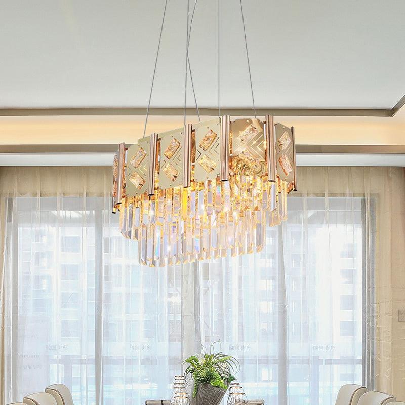 Beveled Crystal Prisms Tiered Hanging Lighting Modern 10 Lights Ceiling Chandelier in Gold - Rebooters