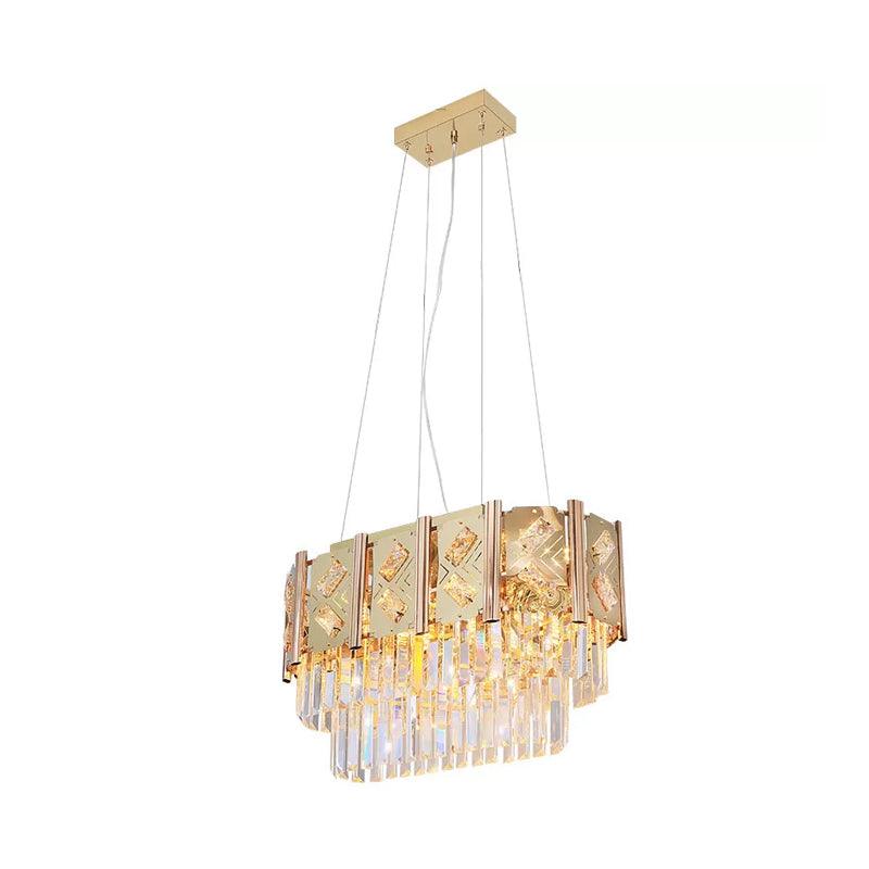 Beveled Crystal Prisms Tiered Hanging Lighting Modern 10 Lights Ceiling Chandelier in Gold - Rebooters