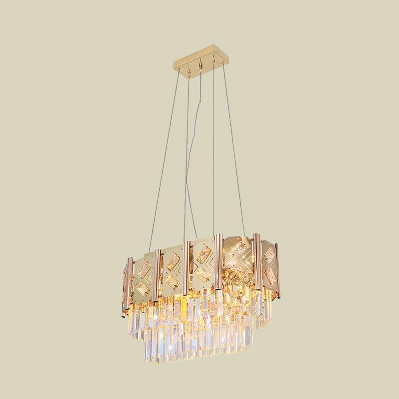 Beveled Crystal Prisms Tiered Hanging Lighting Modern 10 Lights Ceiling Chandelier in Gold - Rebooters